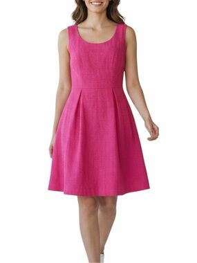 Nine West Women’s 10 Pink Textured Sleeveless Fit & Flare Dress With Pockets